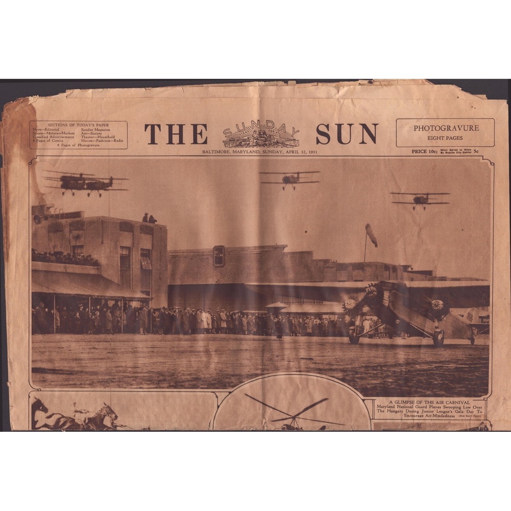 Vintage The Sunday Sun Baltimore April 12 1931 Photogravure Air Carnival Section - Picture 1 of 4